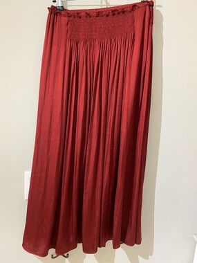 Jigsaw Burgundy Maxi Skirt with Smocked Waist